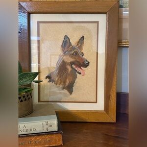 Framed Vintage German Shepherd needlepoint tapestry;Grandmillial Style 14x17”
